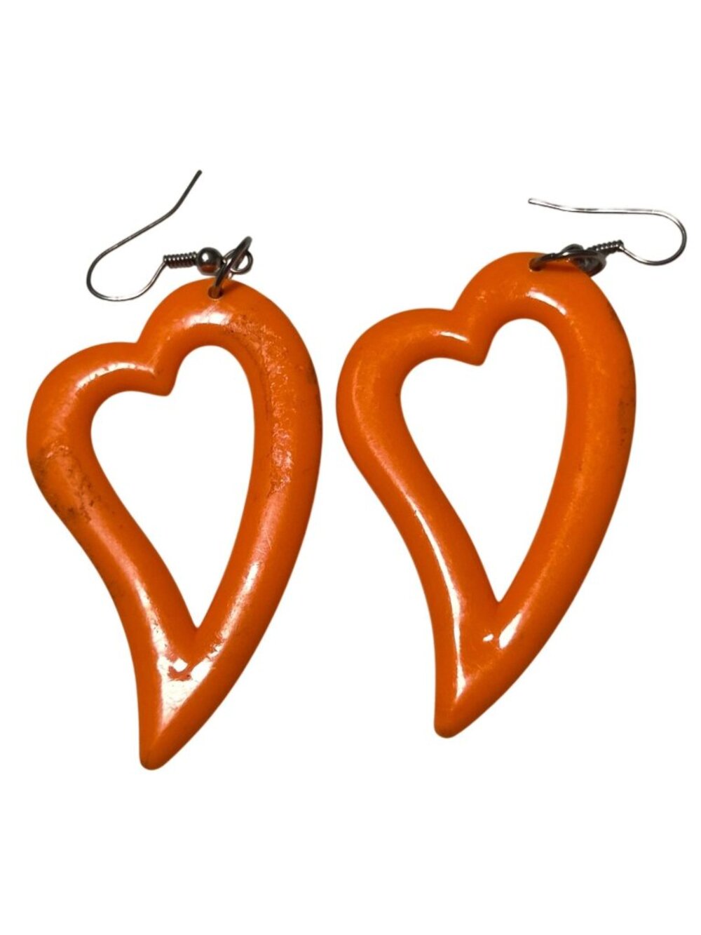 Vintage Orange Heart Drop Earrings Acrylic Funky Retro 80s 90s Fashion Jewelry